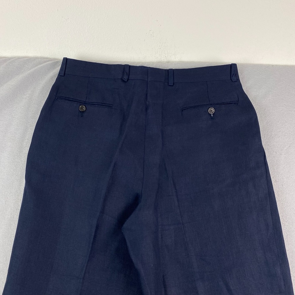 Vtg Polo University Ralph Lauren Mens 33x32 Blue Herringbone Linen Trousers - Picture 8 of 16